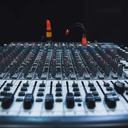Channel strips on a studio mixing desk